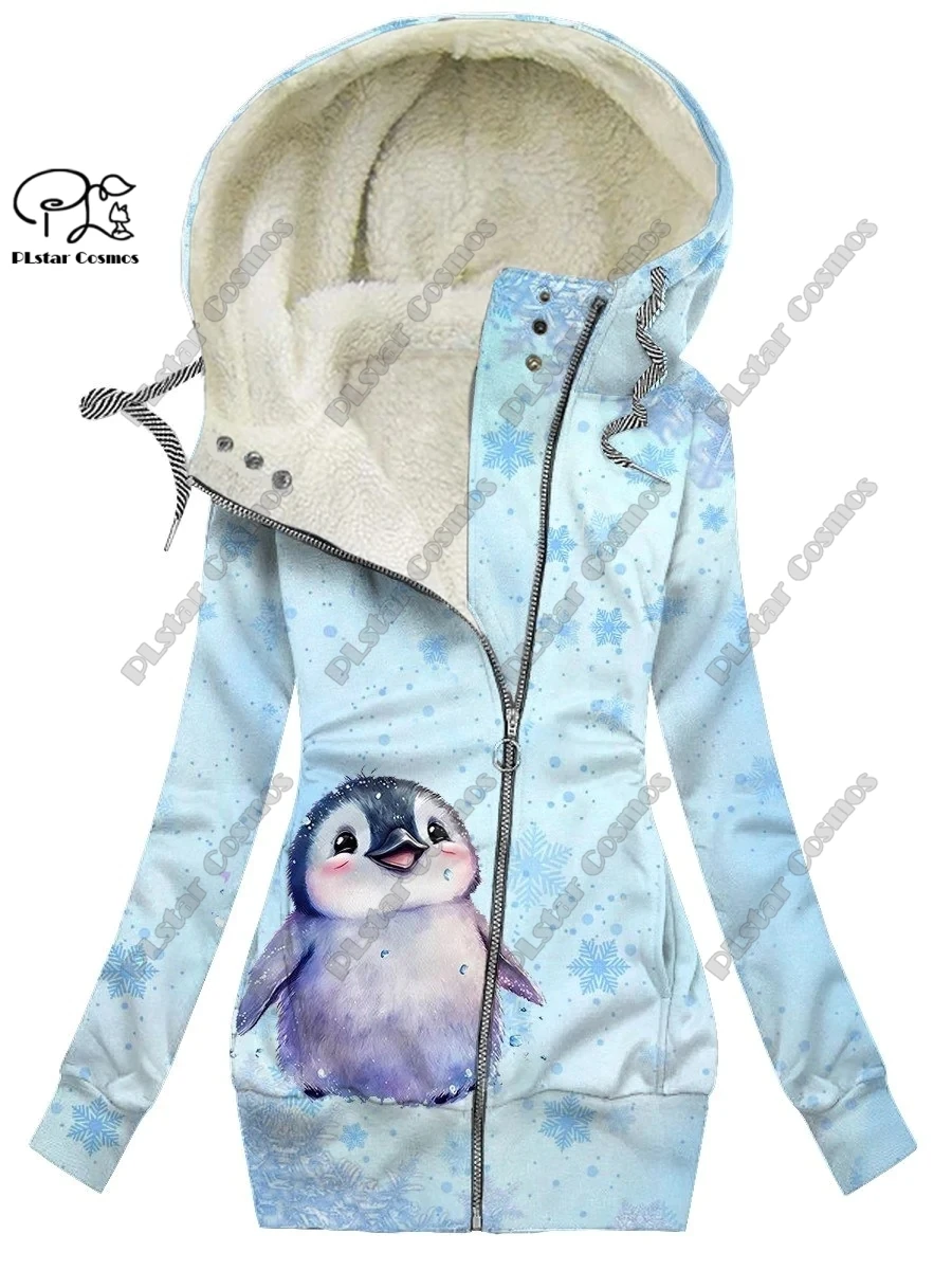 New 3D printing retro series floral and animal patterns plus velvet and warm women's long zipper sweatshirt casual winter L-20 winter women s polar fleece hoodie tops autumn korean fashion animal embroidery printing sweatshirt loose plush zipper 2023 new