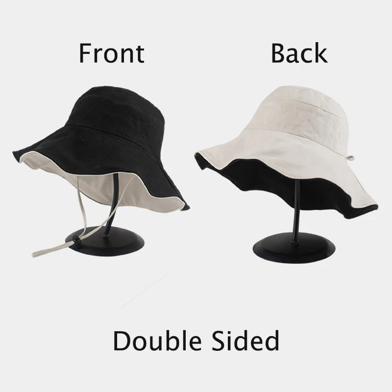 Double-sided Foldable Bucket Hat for Women Girls Summer Sun Hat Visor Fisherman Cap Anti-UV Wide Brim Sunscreen Hats  Caps 2