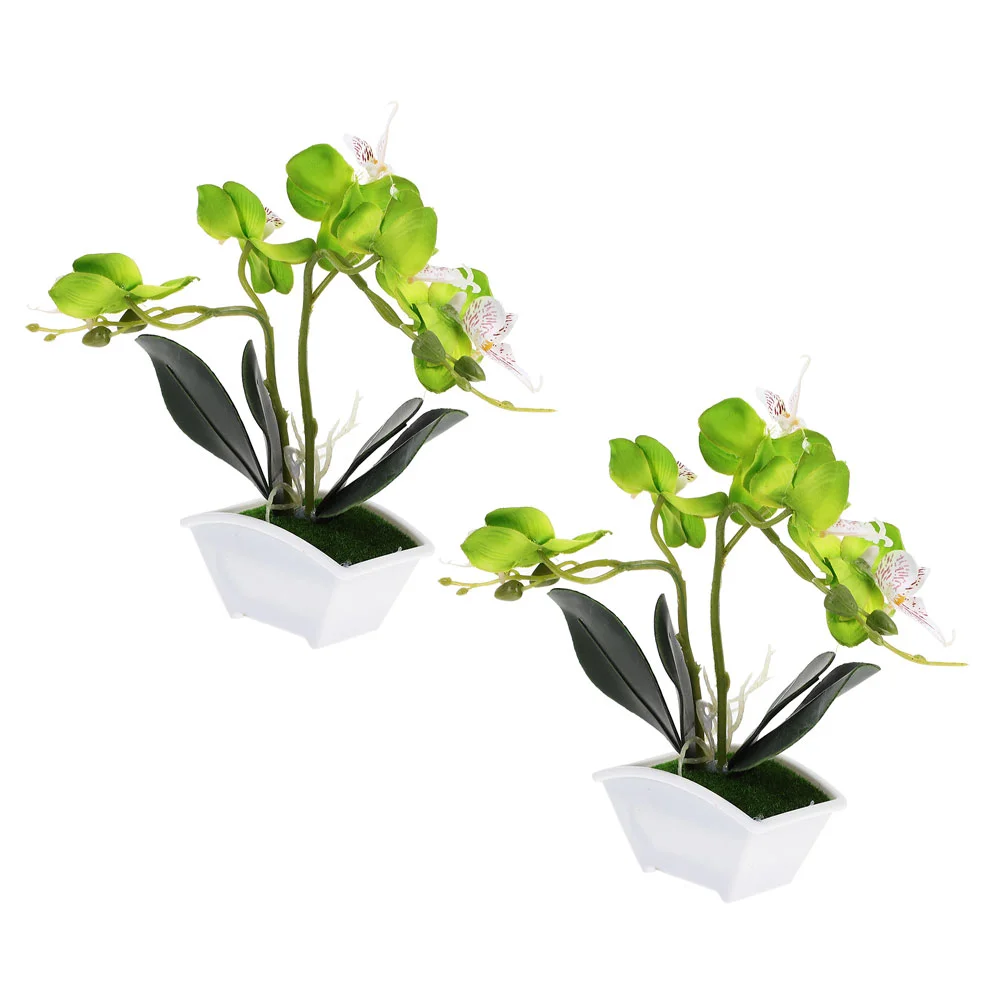 

2 Pcs Simulation Phalaenopsis Fake Plant Bonsai Potted Plants Ornament Trinkets Artificial Flower Plastic