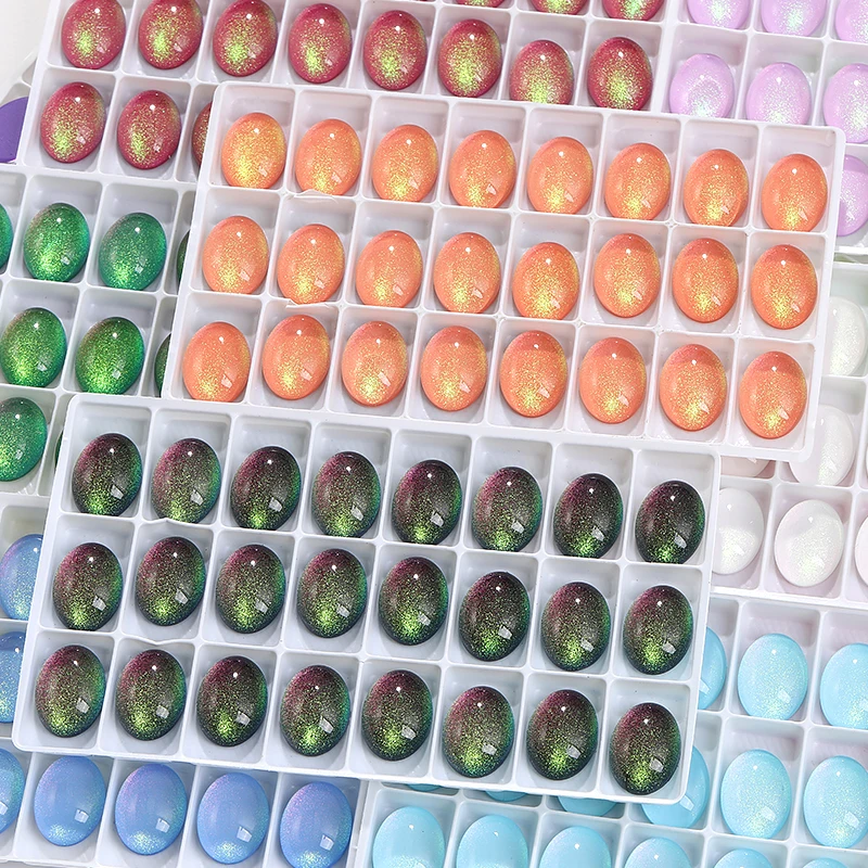 10pcs 플랫 백 타원형 라인 석 13x18mm 유리 오로라 모카 크리스탈 반짝이 의류 공예 미술 장식 액세서리 보석