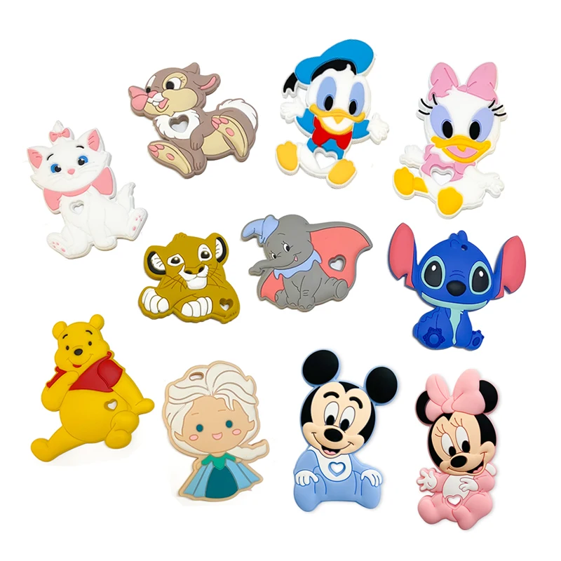 Silicone Teething Toys Silicone Cartoon Stlch Donald Duck Baby Teether Rodent BPA Food Free Silicone Teeth Nursing Pacifier Clip Bead 1pcs