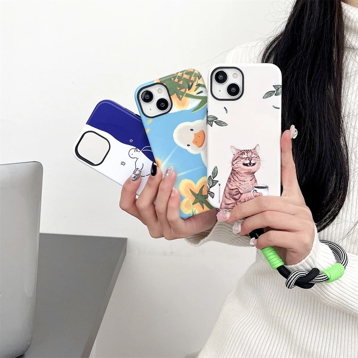 Cute Animal Series intInclusive Phone Case Two-In-One Film Protective Shell For iPhone 15 14 13 12 11 Pro Max Plus Mini