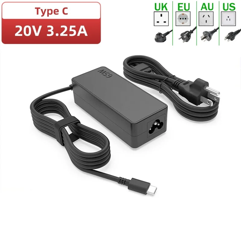 Laptop charger 20v3.25a 65w Type-c Power Adapter Laptop Charger for Lenovo Thinkpad X1 Carbon X270 X280 T580 P51s P52s E480 E470 S2