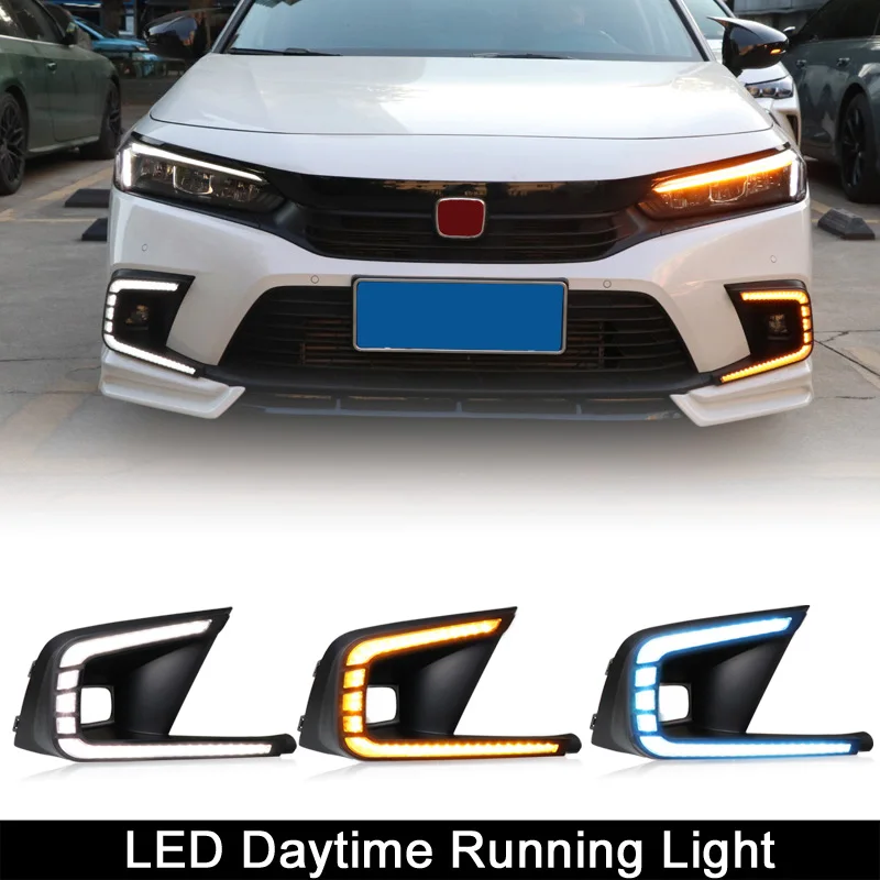 

LED DRL Lights For Honda Civic 11th 2021 202212V LED Daytime Running Light Fog Lam Flowing Turn Signal Relay Waterproof Car DRL