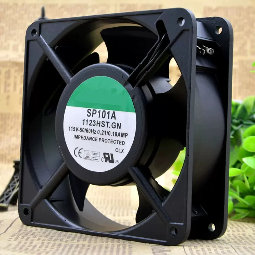 냉각 선풍기 SP101A 1123HST.GN AC 115V, 0.21A, 0.18A, 18W 12038, 120x120x38mm, 2 핀 단자