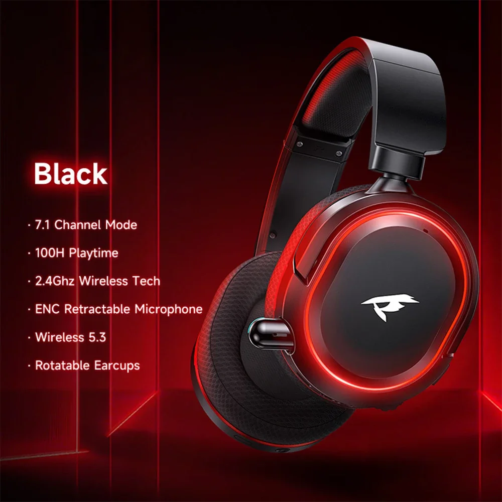 

Kofire UG-08 Wireless Gaming Headset, 7.1 Surround Sound, 100H Playtime, 2.4Ghz Dongle & Wireless 5.3, Retractable ENC Mic