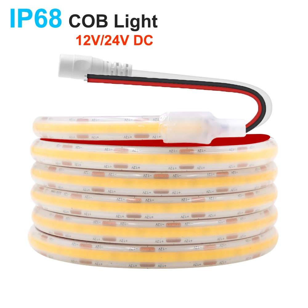 

COB Waterproof IP68 LED Strip Light DC12V/24V CRI90 Flexible Led Tape 320Leds/m Silicone Tube High Density Liner Lighting Lamp