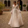 Sweetheart V-Neck Women Wedding Dresses Lace Printing A-Line Bridal Gowns Elegant Multi-Layer Sheer Vestido De Novias Customized 1