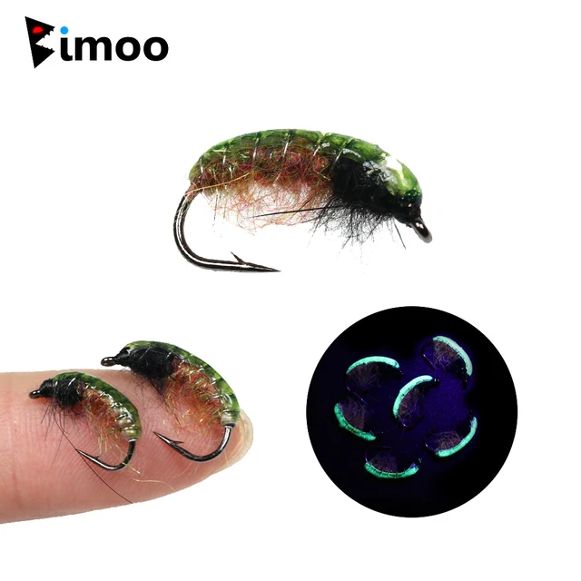 Bimoo 8PCS #8 #10 UV Green Glue Back Nymph Trout Fishing