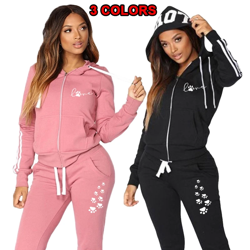 

2023 Women's Hoodie Set Three Stripe Hoodie Two Piece Jogging Set Casual Zipper Hoodie+Sweatpants Jogging Set