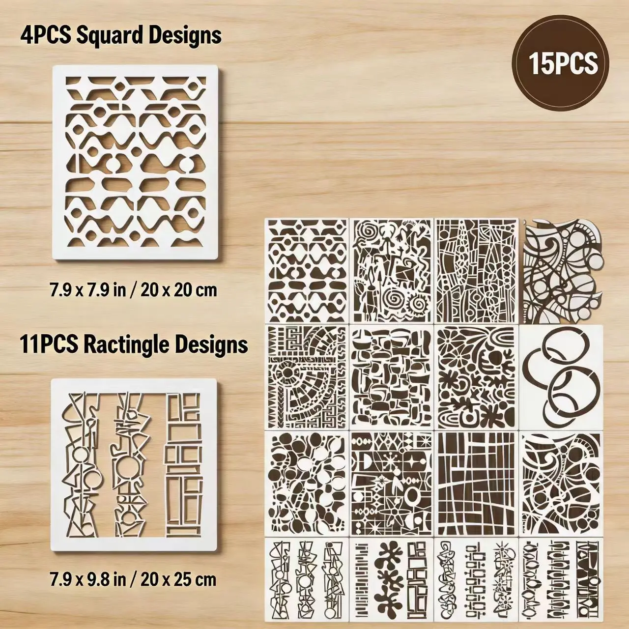 1PC 20x20cm 4PCS + 20x25cm 11PCS 스텐실 템플릿 재사용 가능한 사각형 직사각형 그림 DIY 벽 목재 패브릭 아트
