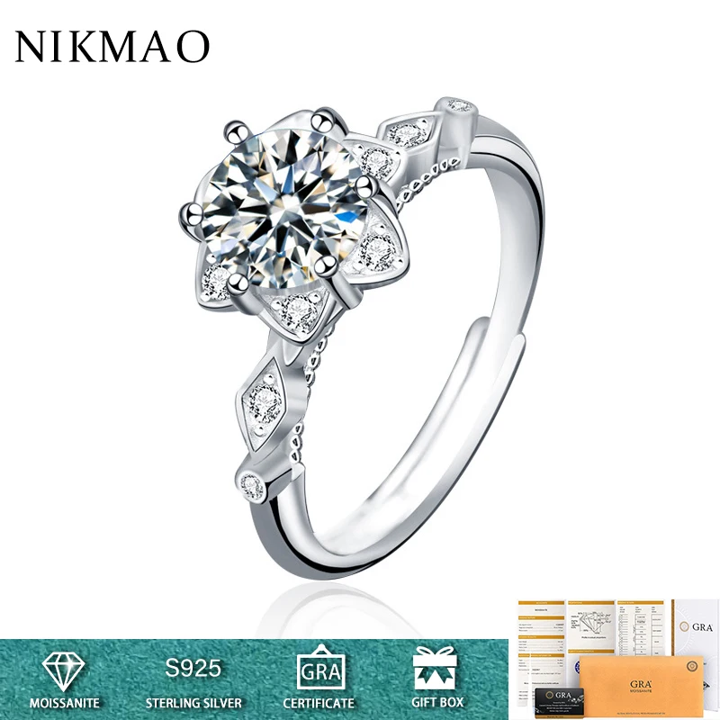 

1 Carat Adjustable Moissanite Diamond Rings for Women Engagement Wedding Jewelry 925 Sterling Sliver Plated with White Gold Ring