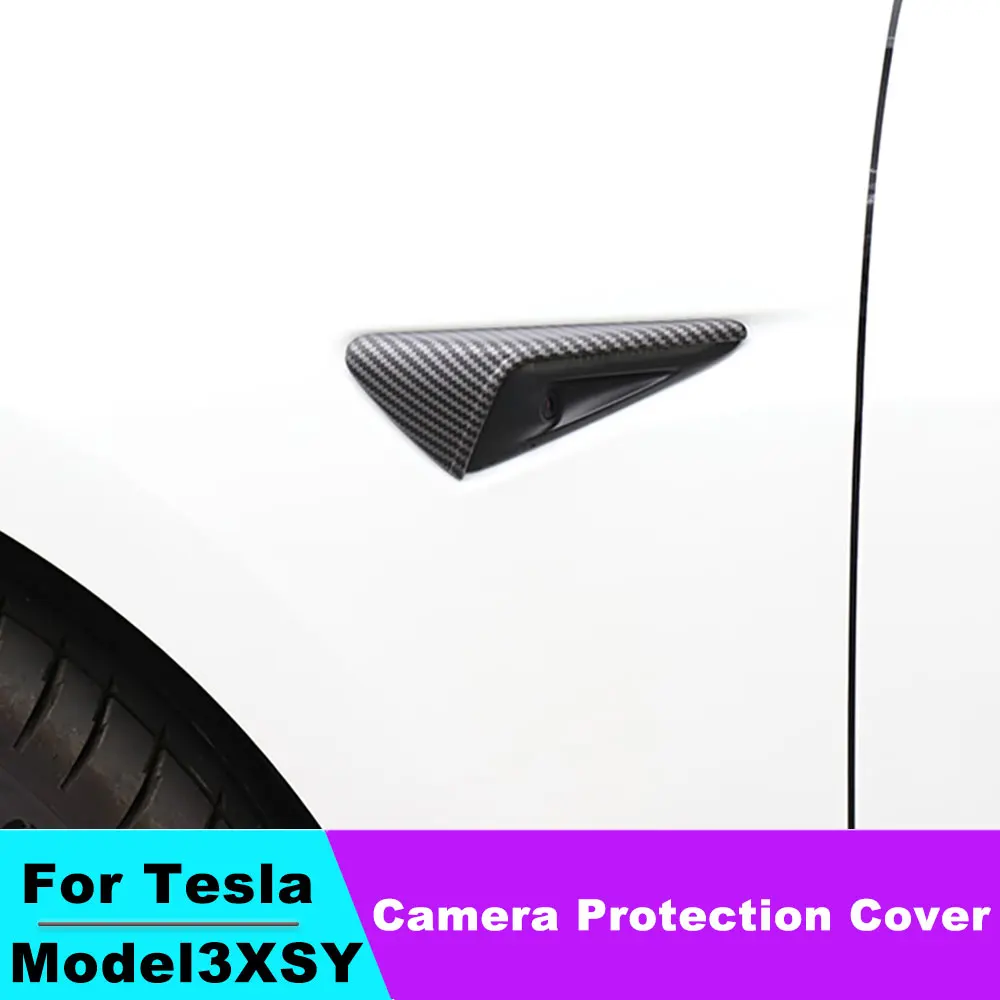 

For Tesla Model 3/Y/X/S Side Camera Protection Cover Carbon Fiber Fender Trim Cover Car Modification Accessories For Tesla 2pcs