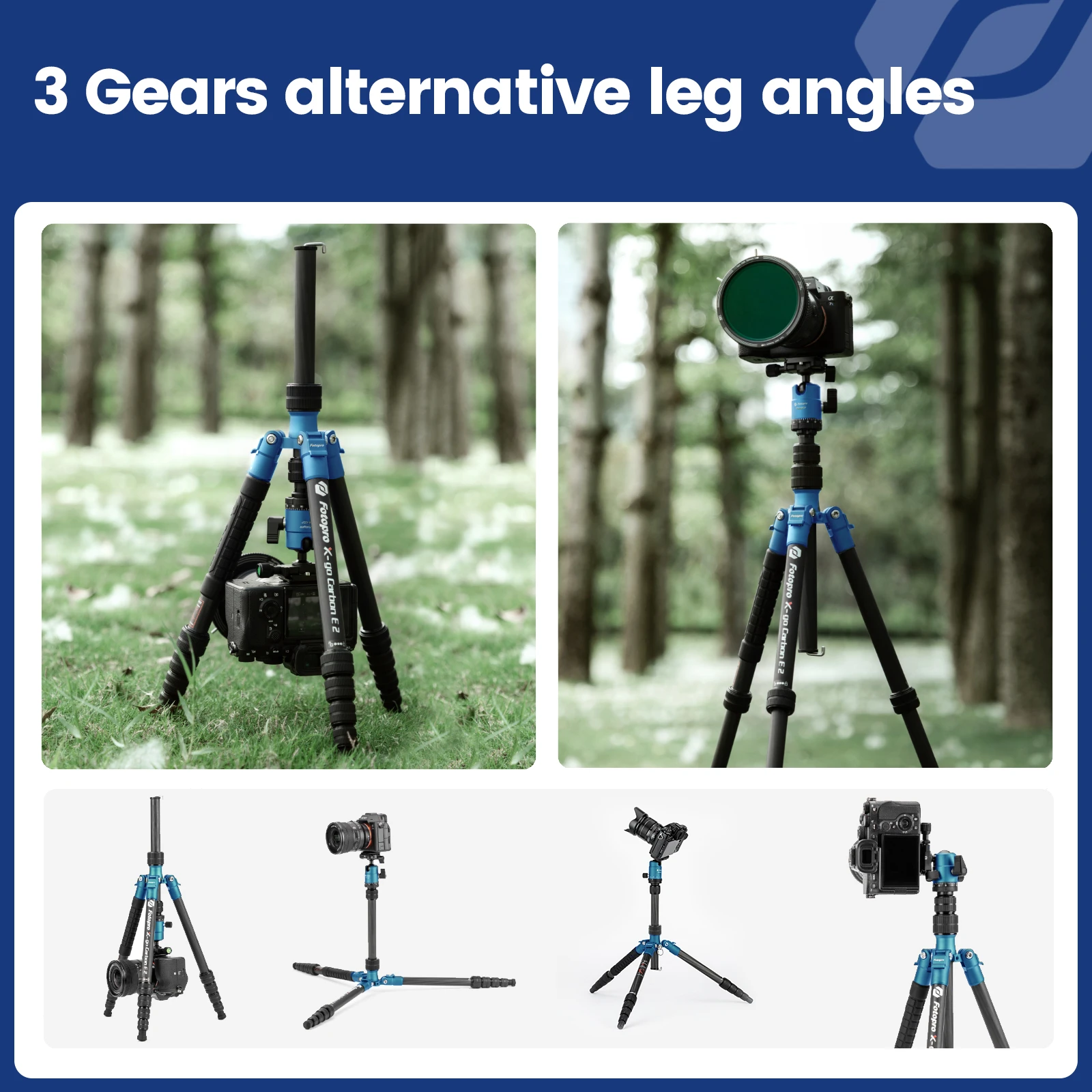 Fotopro 150CM Carbon Fiber Travel Tripod Compact Camera Tripod Detachable Monopod for DSLR Smartphone Maxload 8KG X-GO E2
