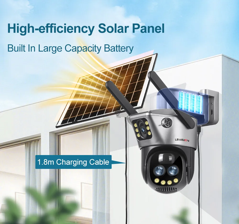 12MP 4G/WiFi Solar Camera Dual Screen Three Lens 10X Zoom Outdoor Surveillance C
