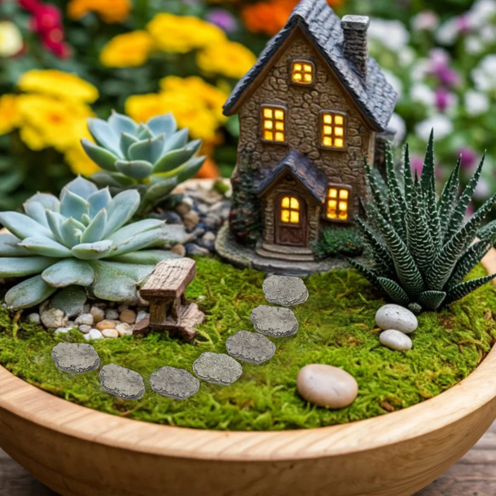 20pcs Miniature Resin Footstone Statue Fairy Garden Landscape Ornaments Bonsai Accessories For Garden Yard Patio Outdoor Decor