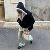 American Fashion Solid Color Fur Collar Cotton Hooded Jacket Men Autumn Winter Street Loose Velvet Thickened Casual Jacket 3