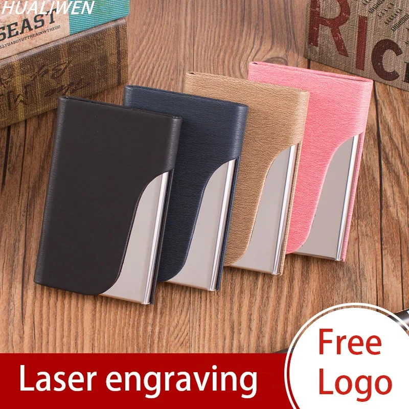 

Laser Engraved LOGO Luxury Wallet Men's Business Card Business Pu Leather ID Card Holder Bank Wallet