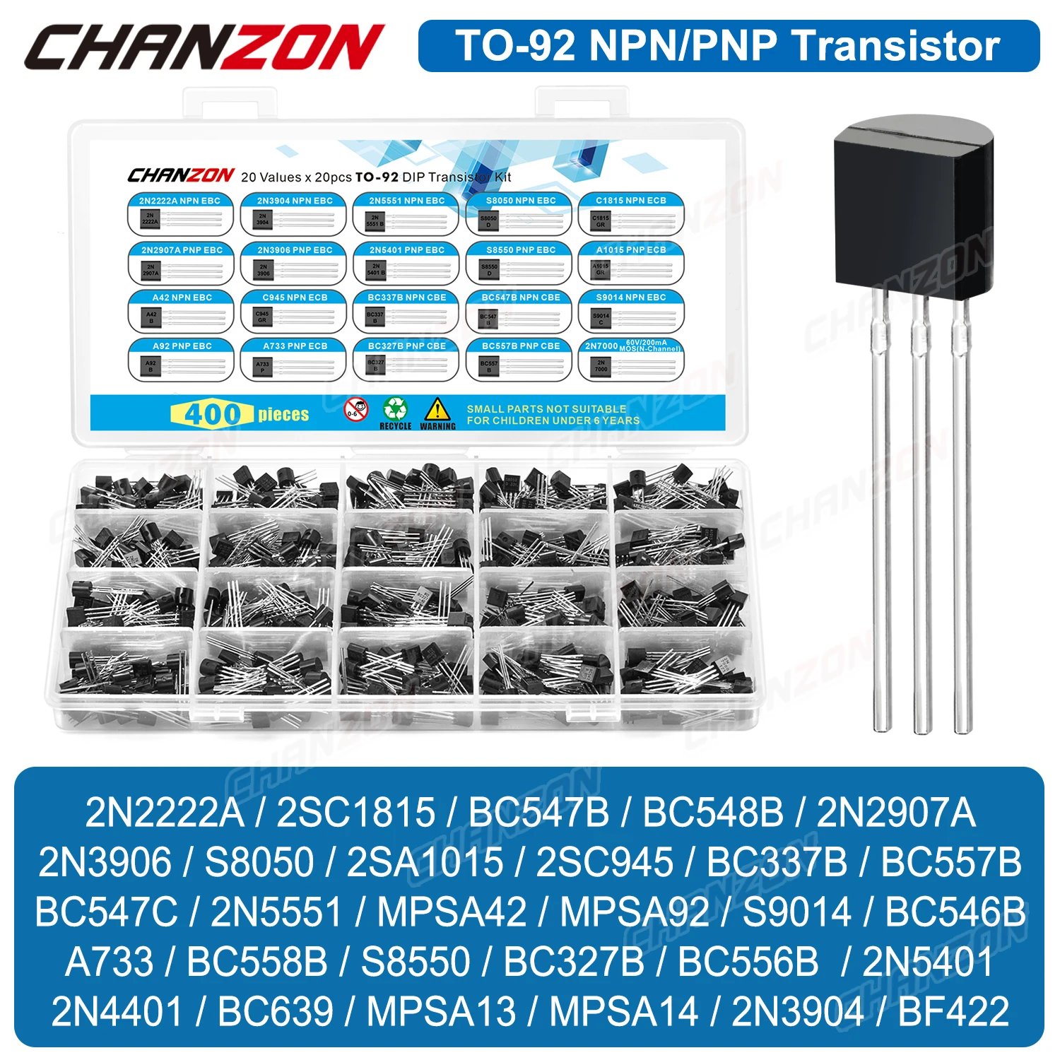 Bc547 2N3904 2N7000 2N5551 2N2222A 2N3906 Bc337B Bc557B S8050 S8550 2N5401 Bc547B 2N4401 TO92 NPN PNP Transistor Kit 20values bjt transistor transistors kit mosfet transistor