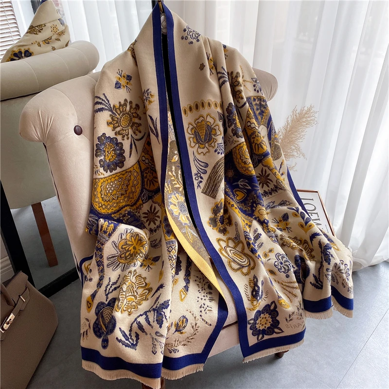 Tassels Bufanda Pashmina Warm Cashmere Scarf Foulard 2022 Lady Design  Blanket Print Fashion Winter New Women Shawls Thick Wraps