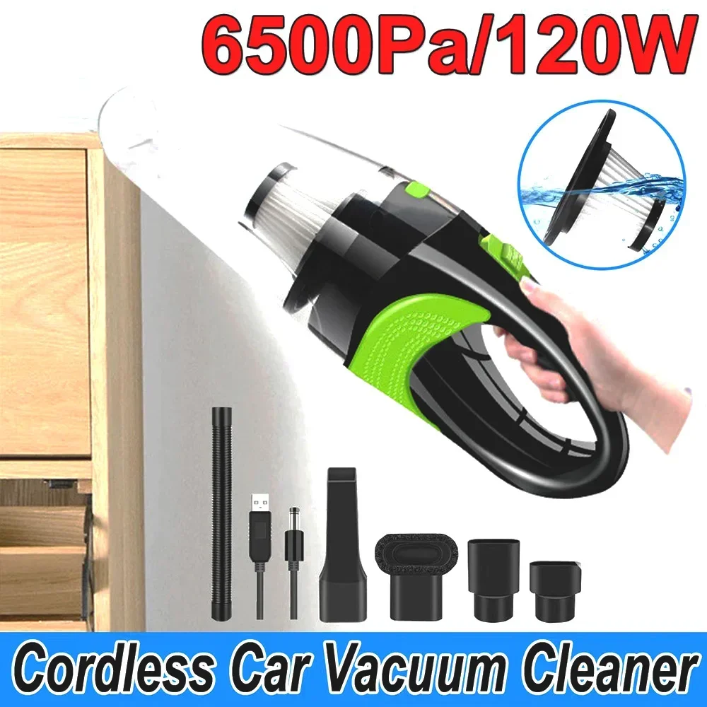 120W 6500pa Strong Power Car wireless handheld vacuum cleaner 12V USB charging line Auto Portable vacuum cleaner for home Office 1