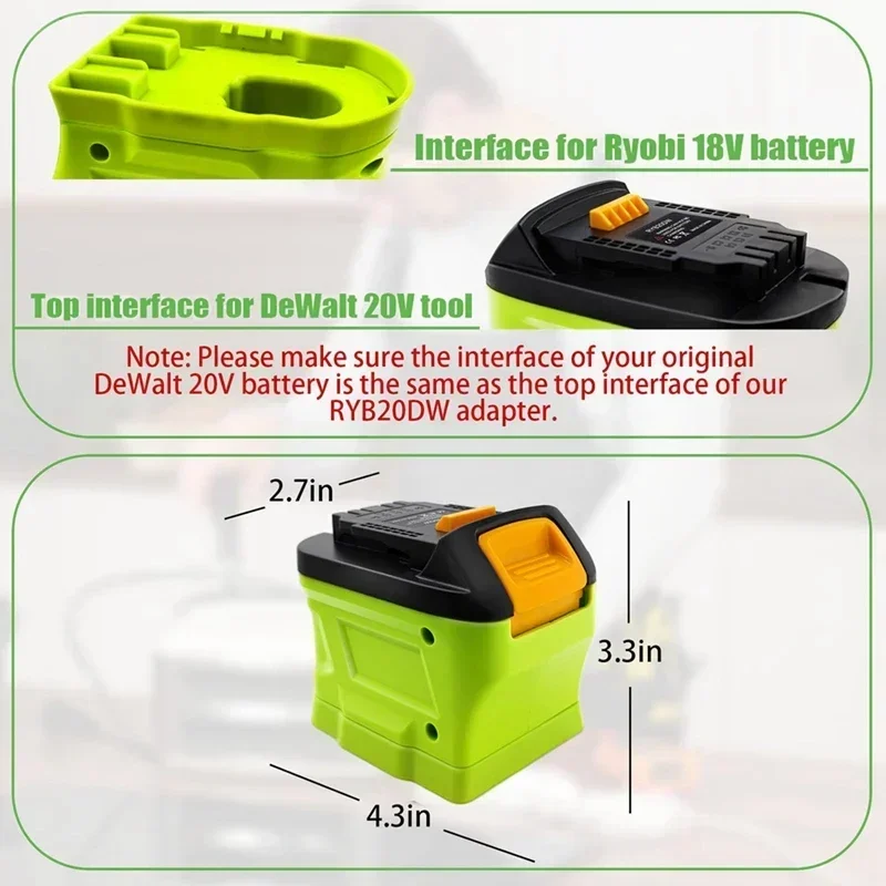 RYB20DW Adapter Converter For Ryobi 18V Battery To For Dewalt