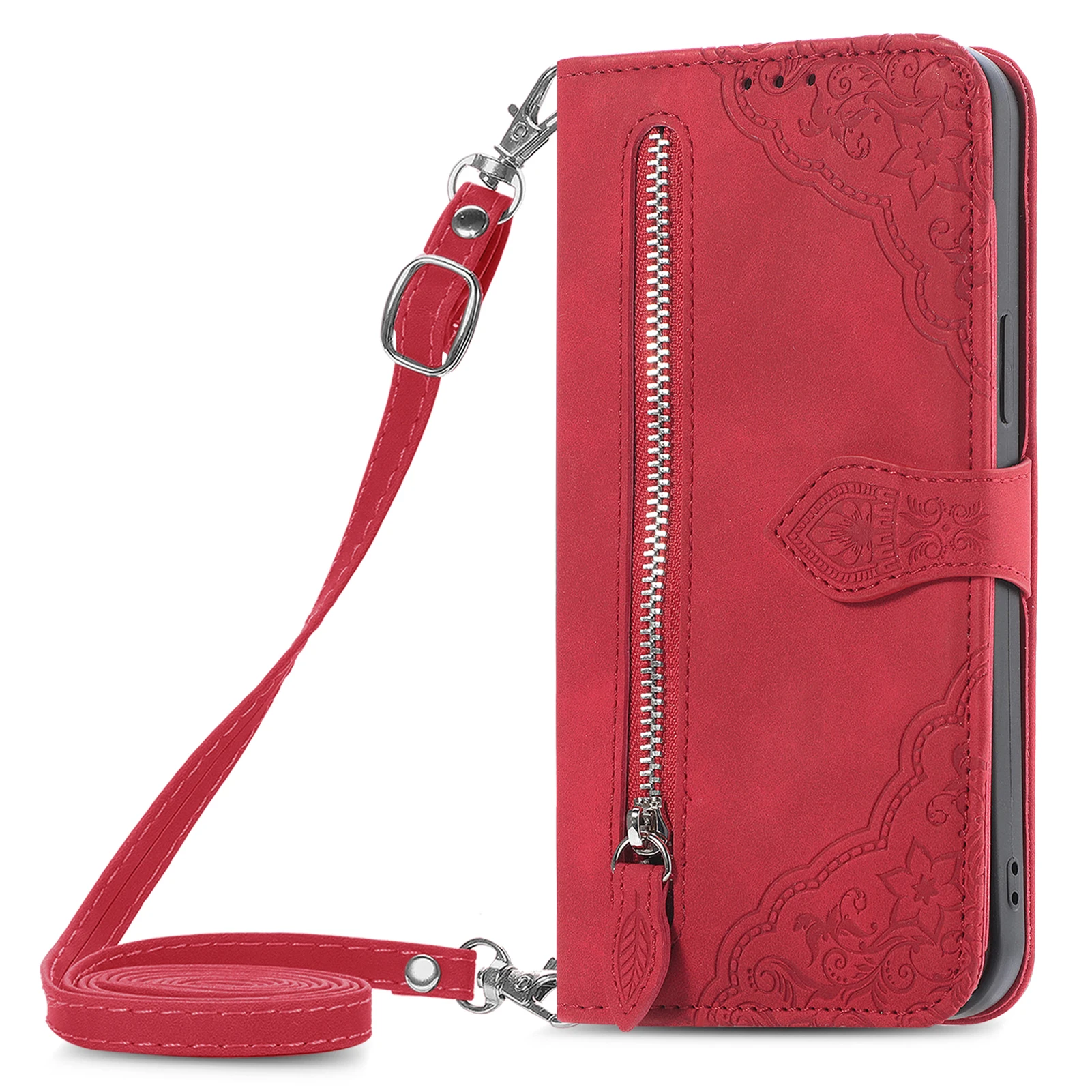 Zipper Leather Wallet Flip Case Book Shell