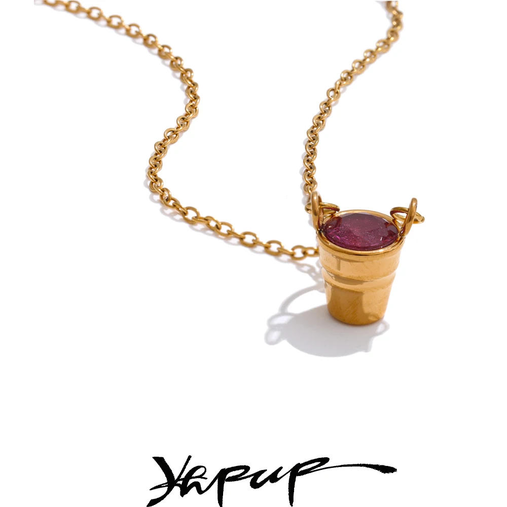 Yhpup Necklace Stainless Steel Chain Golden Stylish Unique Jewelry