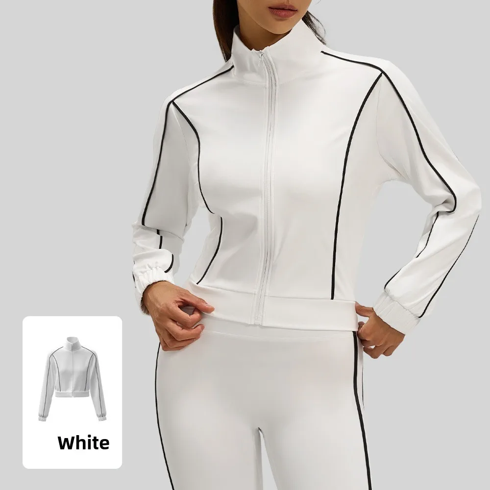 봄 가을용 새로운 라인 패턴 루즈 가디건 |   컬러 블록 하이 스트레치 통기성 여성 캐주얼 스포츠웨어