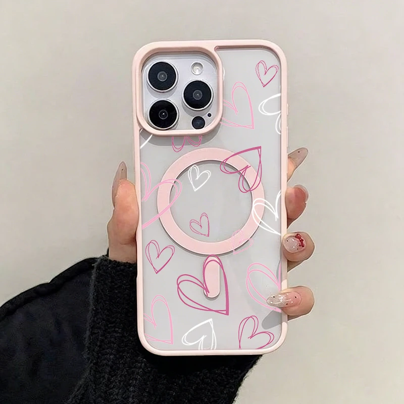 Gradient Heart Magnetic Protective Case - Pink, Purple & White Lines Design