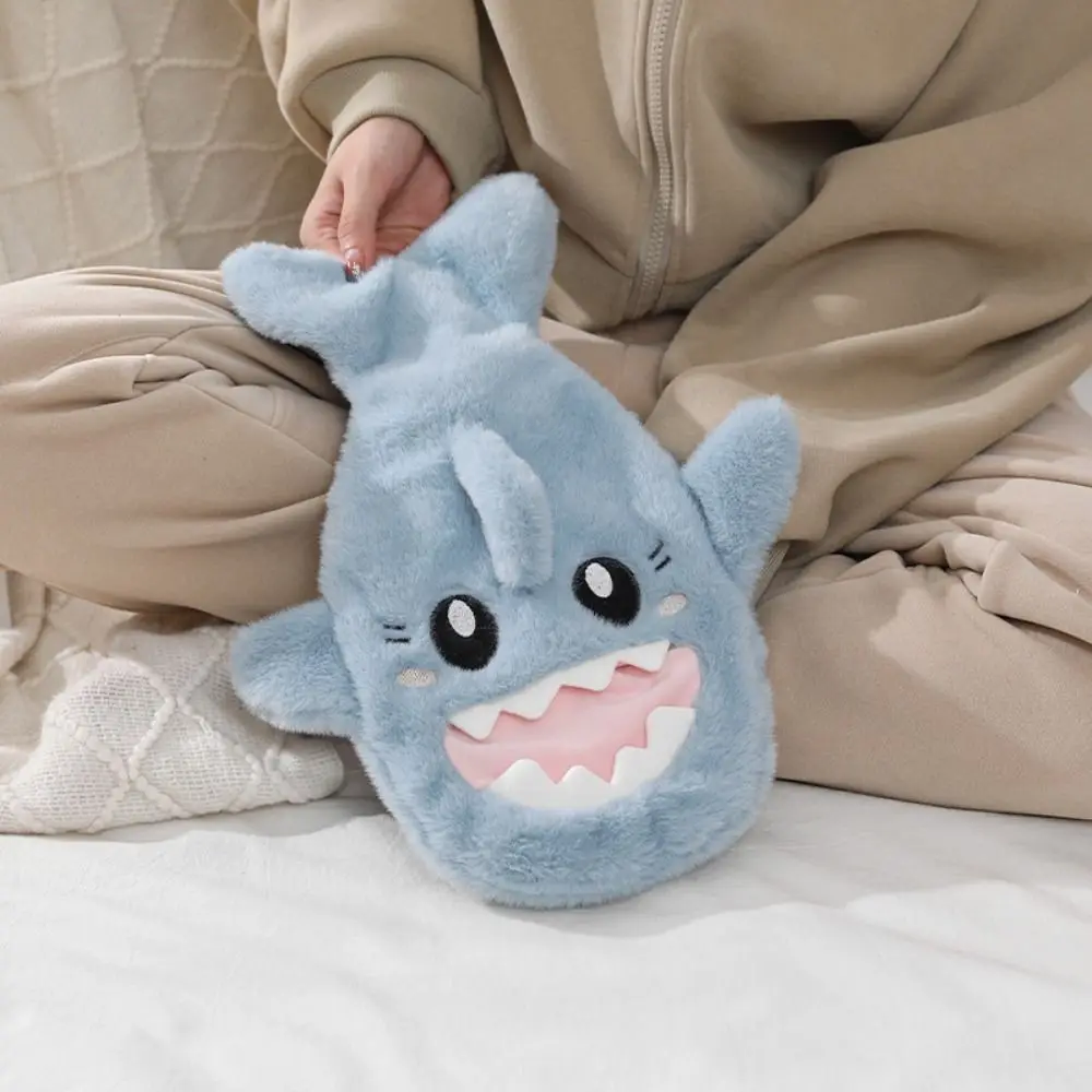 Cute Soft Cover Shark Hot Water Bottle Insulating Detachable Hand Warmer Leak-proof PVC Heat Reusable Bag Office