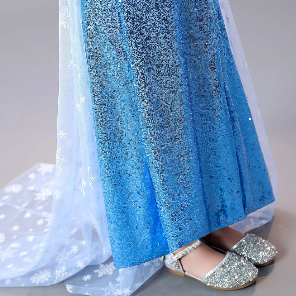 Girls Elsa Dress Fancy Snow Queen Cosplay Princess Costume With Cloak Apparel Role Play Clothes Halloween Carnival