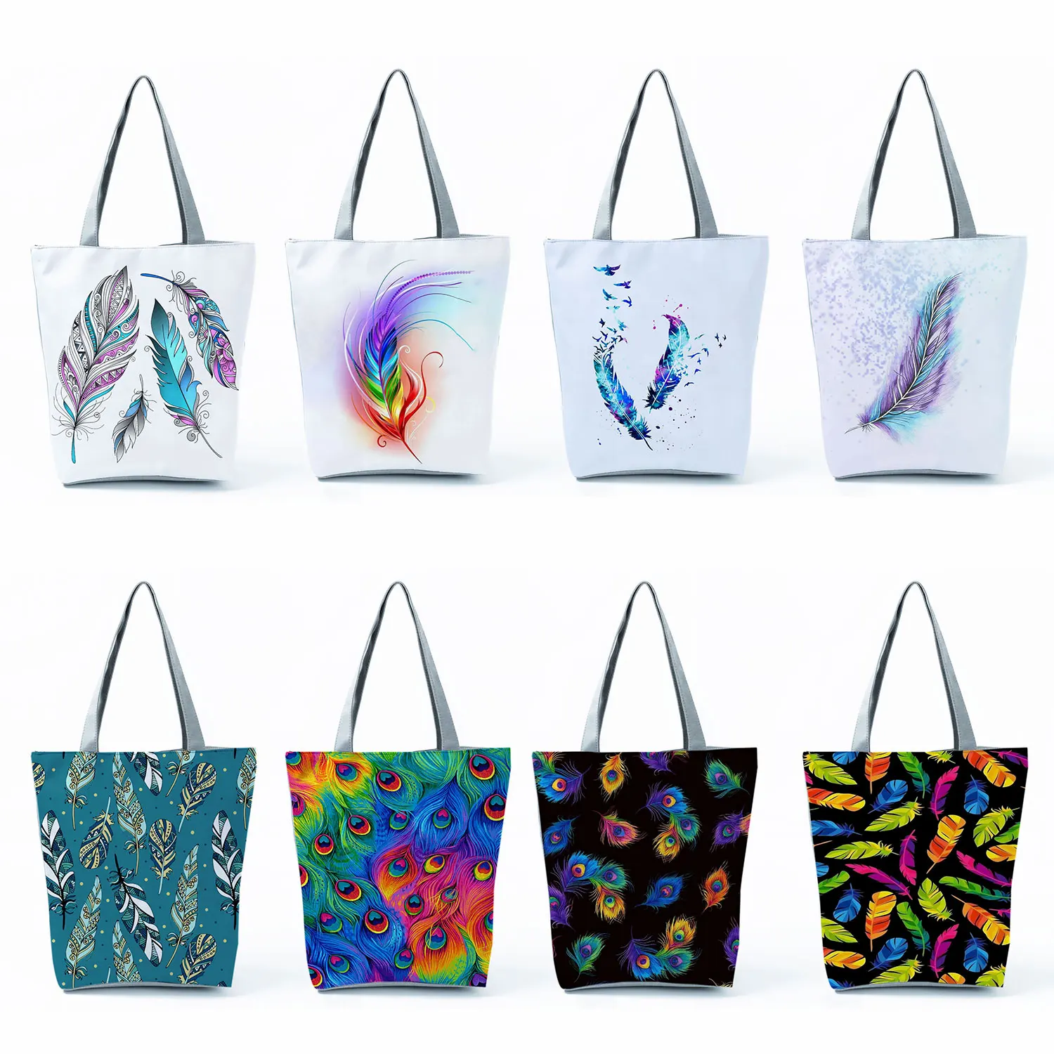 

Feather Print Handbags For Woman Practical Daily Office Tote Bags New Casual High Capacity Girls Shoulder Bags Travel Beach Bag