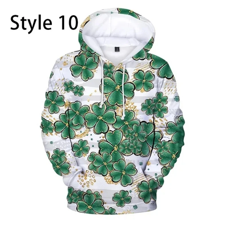 thumbnail image 1 of Sudadera con capucha y estampado de trébol de cuatro hojas para mujer y hombre, ropa con estampado 3D, para otoño e invierno, popular, para el día de San Patricio, 1 of 5