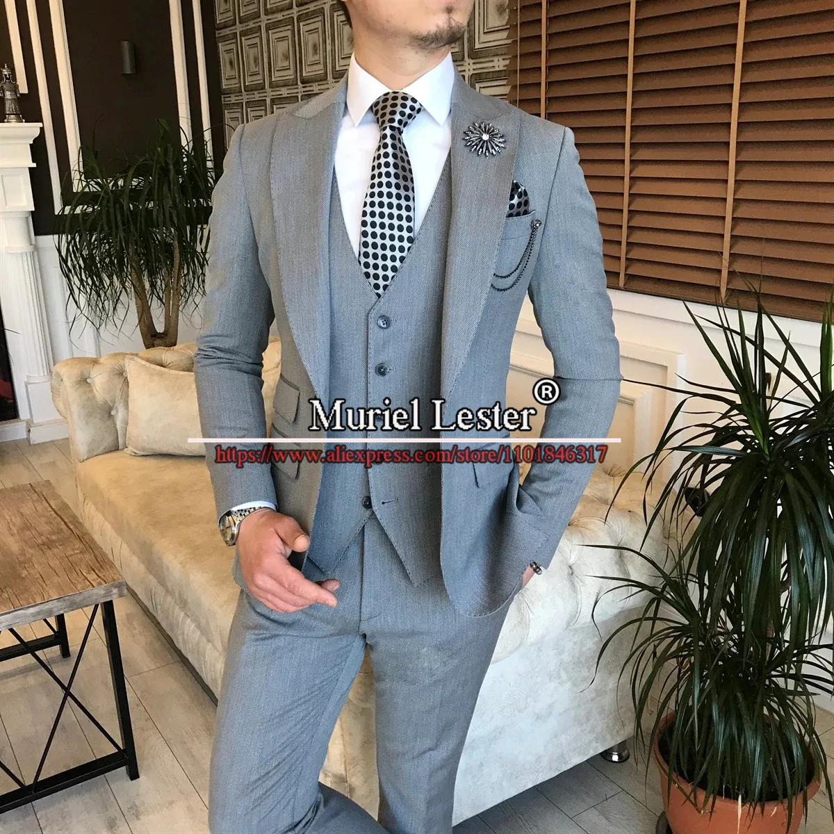 

Классические мужские костюмы, серый официальный свадебный смокинг для жениха, однобортный Блейзер, деловая офисная одежда, 3 предмета (пиджак + жилет + брюки)