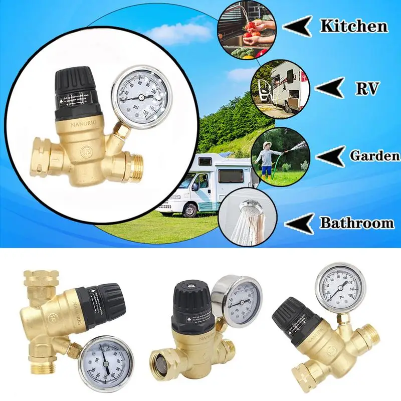 

Регулятор давления воды RV 45 фунтов, резьбовой латунный редуктор давления воды без содержания свинца, с регулируемой ручкой