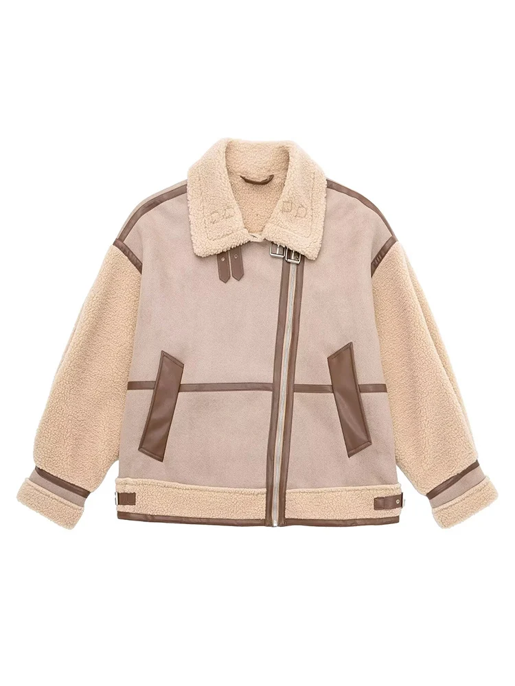 Women Retro Thickened Winter Coat Loose Jacket Fashionable Female Splice Outerwear Casual Full Sleeve High Street Warm Jacket