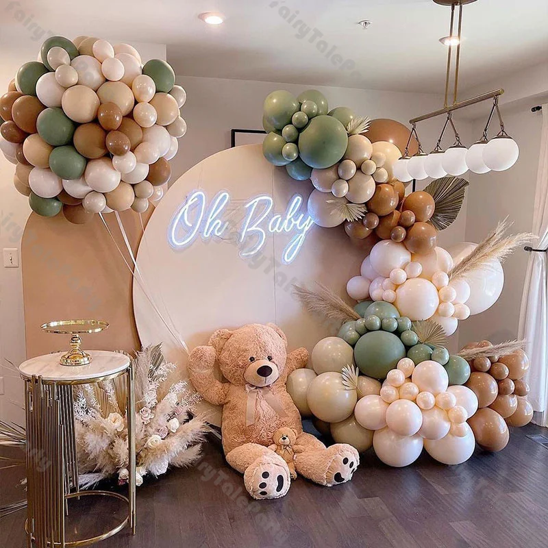 

112/192pcs Dusty Green Caramel Nude Balloon Garland Kit Doubled Cream Peach Apricot Balloon Arch Baby Shower Kdis Birthday Party