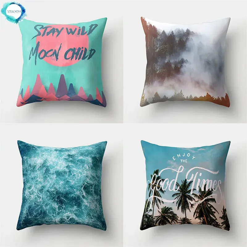 

Green Natural Tropical Leaves Pillowcase Forest Fog Complete Set Living Room Sofa Office Seat Car Cushion Cover Home Decoration