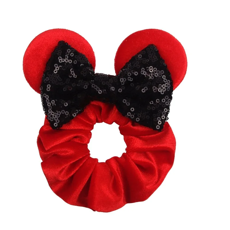 Disney Christmas Mouse Ears Sequins Bows Headband Women Velvet Scrunchies Hair Bands For Girls Party DIY Accessories