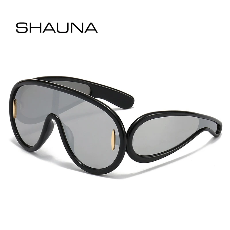 

SHAUNA Fashion Oversized One Piece Pilot Sunglasses Women Shades UV400 Retro Rivets Men Y2K Punk Mirror Driving Goggles