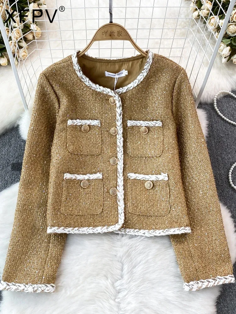 

BabYoung Women's Pockets Long Sleeve Temperament Single Breasted Thick Tweed Jacket Coat Korean Fashion Autumn Winter 2023