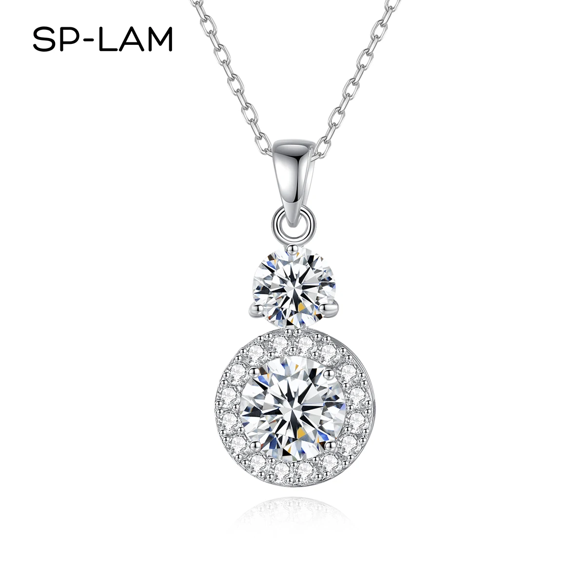 

SP-LAM 2PCS Moissanite 5mm And 6.5mm 1.5CT D Color Diamond Gemstone Pendant 925 Sterling Silver Chain Necklace Women Jewelry