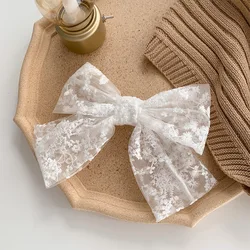 Embroidered Lace Bow Ribbon Hair Clip - Elegant Spring Headwear (WHITE)