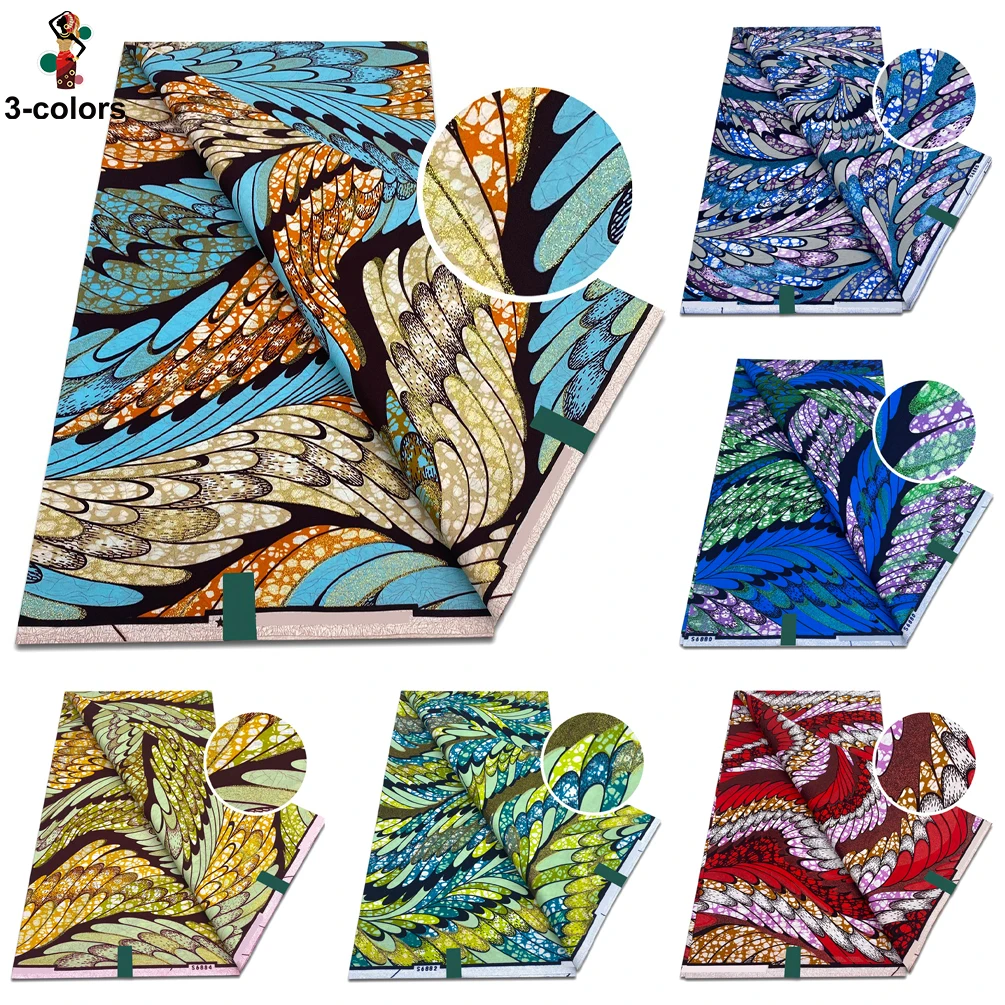 Glitter Golden Wax Fabric African Ankara Print Batik