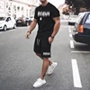 Plus Size Men's Casual Graphic 2Pcs Outfits Fashion Letter Print Short-Sleeve T-Shirt Shorts Set for Summer Men's T-Shirt Set 1