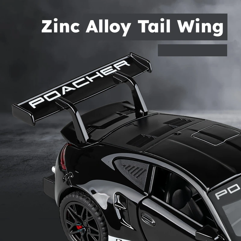 1/32 Porsche 911 GT3 RS Racing Toy Car Model Diecast Metal Rally Miniature Pull Back Sound & Light Collection Gift For Boys Kid 6