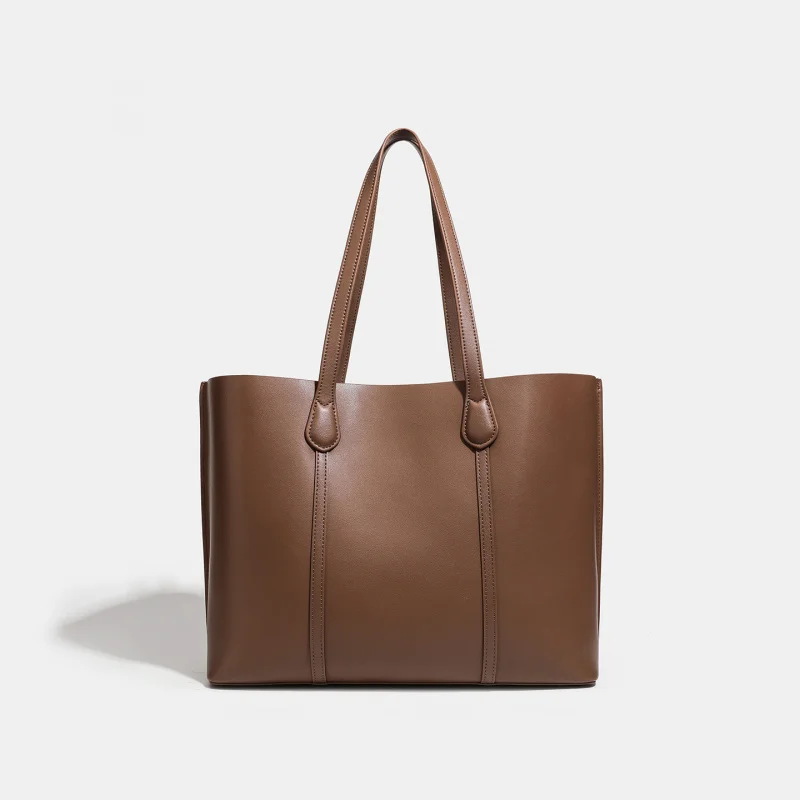 Big Leather Single Shoulder Bag New Style Fashionable Hundred Match Cowhide Women's College Wind Tote Handbag