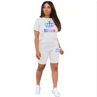 Survêtement imprimé coloré Queen pour femme, t-shirt et short décontractés, tenue de jogging de luxe, été, voyage, court, mode, ensemble 2 pièces 5