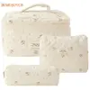 3pcs/set Ladies Quilted Cotton Storage Bag Aesthetic Printed Makeup Bag Women's Large Capacity Toiletry Organizer Cosmetic Pouch 1